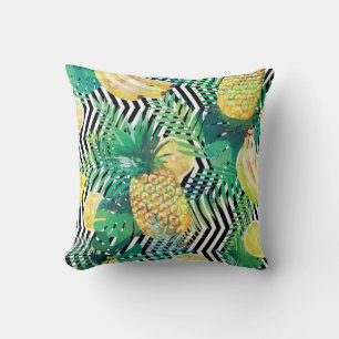 Seamless tropical pattern with bananas lemons palm cushion