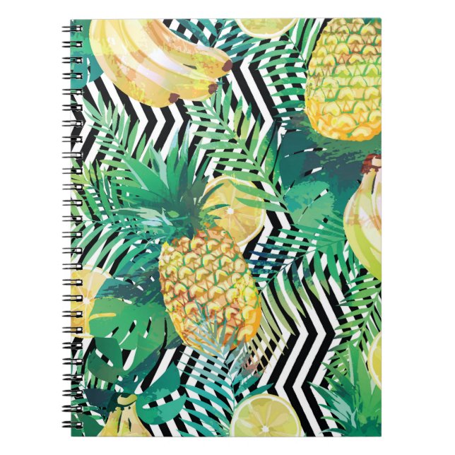 Seamless tropical pattern with bananas lemons palm notebook (Front)