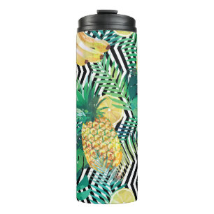 Seamless tropical pattern with bananas lemons palm thermal tumbler