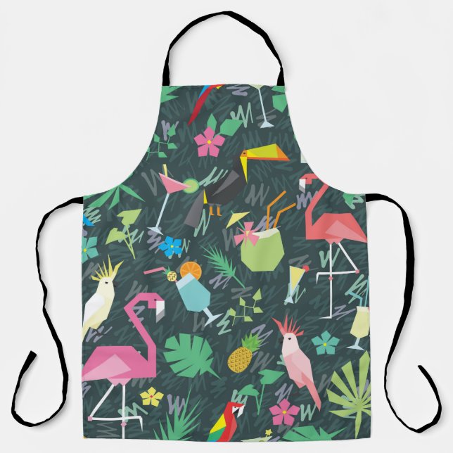 Seamless tropical pattern with birds and drinks 1 apron (Front)