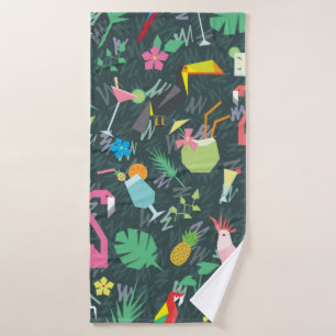 Seamless tropical pattern with birds and drinks 1 bath towel