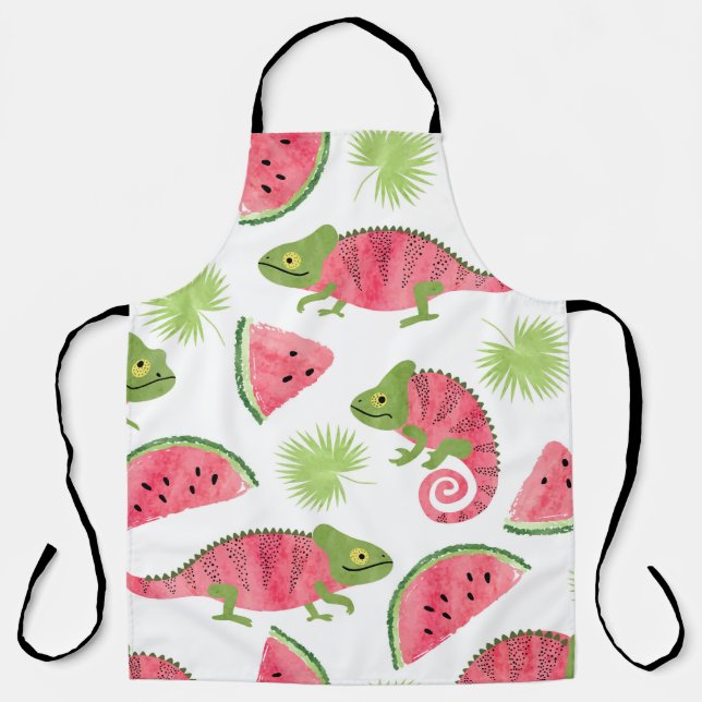 Seamless tropical pattern with cute watercolor cha apron (Front)
