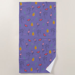 Seamless tropical pattern with Flamingo pineapple Beach Towel