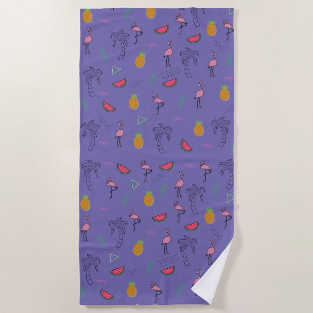 Seamless tropical pattern with Flamingo pineapple  Beach Towel (Front)