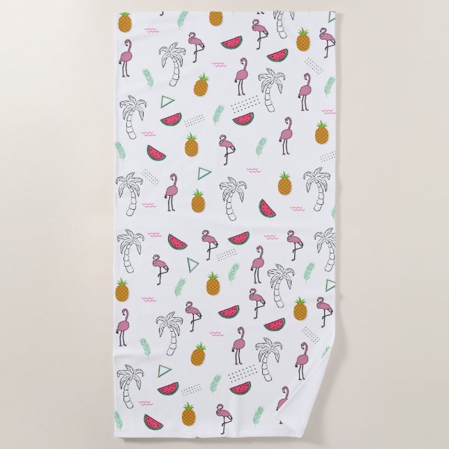 Seamless tropical pattern with Flamingo pineapple  Beach Towel (Front)