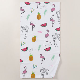Seamless tropical pattern with Flamingo pineapple  Beach Towel