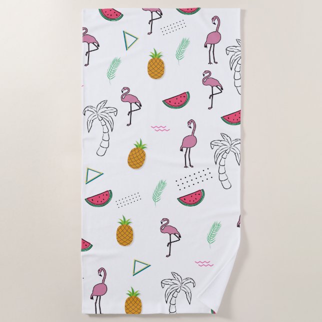 Seamless tropical pattern with Flamingo pineapple  Beach Towel (Front)