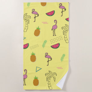 Seamless tropical pattern with Flamingo pineapple Beach Towel