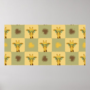 Seamless tropical pattern with giraffe and palm le poster