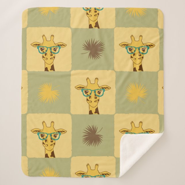 Seamless tropical pattern with giraffe and palm le sherpa blanket (Front)