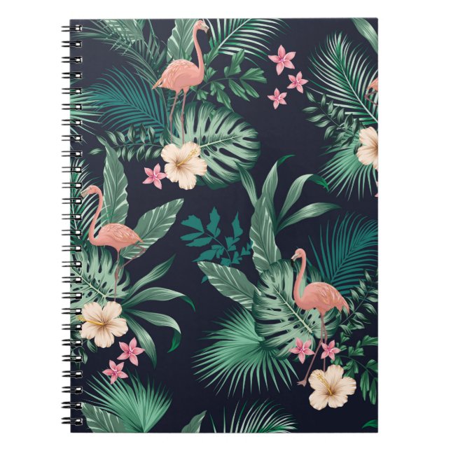  seamless tropical pattern with lush foliage, flow notebook (Front)