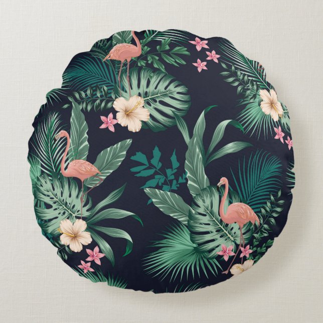  seamless tropical pattern with lush foliage, flow round cushion (Front)