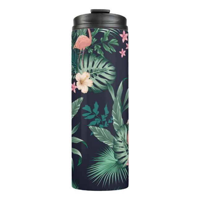  seamless tropical pattern with lush foliage, flow thermal tumbler (Front)