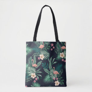 seamless tropical pattern with lush foliage, flow tote bag
