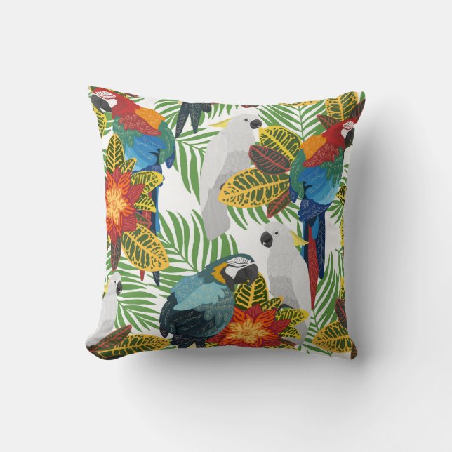 Seamless tropical pattern with parrots.  cushion (Front)