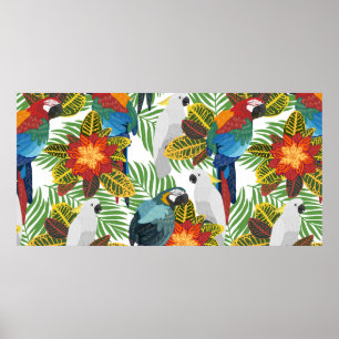 Seamless tropical pattern with parrots.  poster