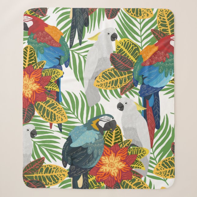Seamless tropical pattern with parrots.  sherpa blanket (Front)