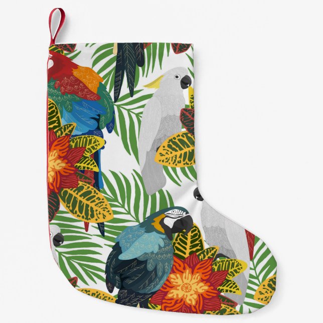 Seamless tropical pattern with parrots.  small christmas stocking (Front)