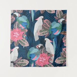 Seamless tropical pattern with parrots. Vintage il Tapestry