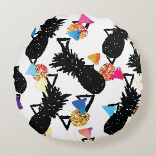 Seamless tropical pattern with pineapples and geom round cushion