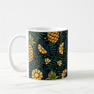 Seamless tropical pattern with pineapples and palm coffee mug