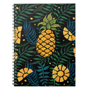 Seamless tropical pattern with pineapples and palm notebook