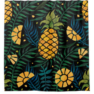 Seamless tropical pattern with pineapples and palm shower curtain