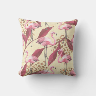 Seamless tropical pattern with pink flamingo, leav cushion