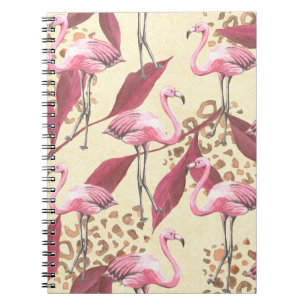 Seamless tropical pattern with pink flamingo, leav notebook