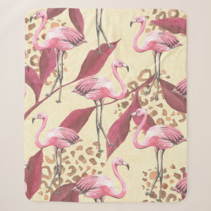 Seamless tropical pattern with pink flamingo, leav sherpa blanket