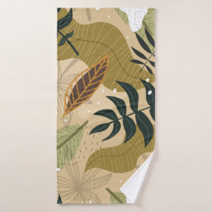 Seamless tropical pattern with plants, leaves, dec bath towel