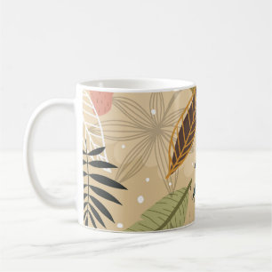 Seamless tropical pattern with plants, leaves, dec coffee mug
