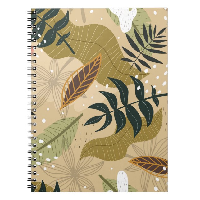 Seamless tropical pattern with plants, leaves, dec notebook (Front)