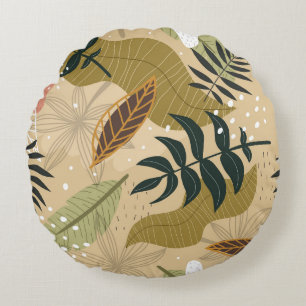Seamless tropical pattern with plants, leaves, dec round cushion