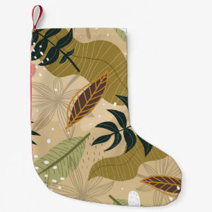 Seamless tropical pattern with plants, leaves, dec small christmas stocking