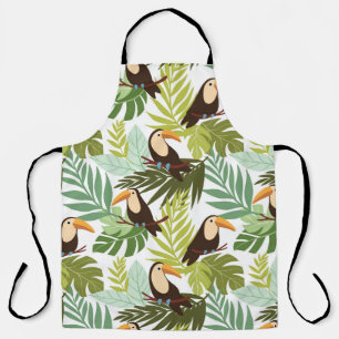 Seamless tropical pattern with toucan and palm lea apron