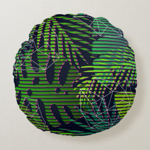 Seamless tropical pattern with tropical plants. Ha Round Cushion
