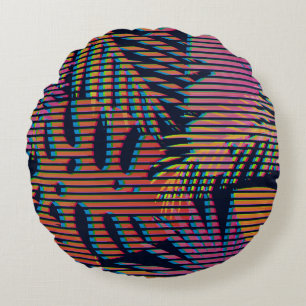 Seamless tropical pattern with tropical plants. Ha Round Cushion