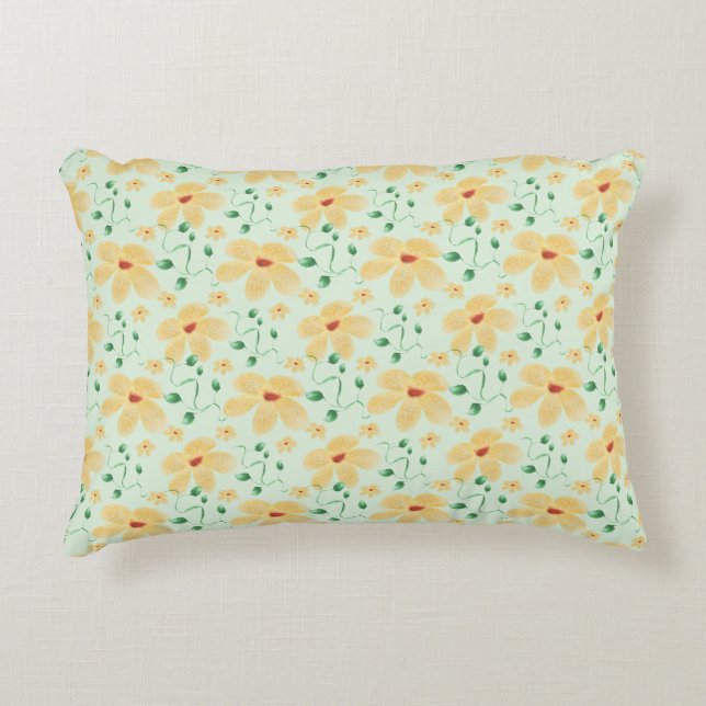 Seamless tropical yellow floral pattern  decorative cushion (Front)