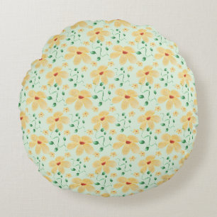 Seamless tropical yellow floral pattern round cushion