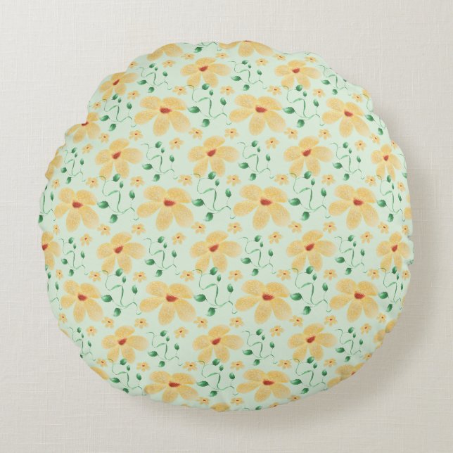 Seamless tropical yellow floral pattern  round cushion (Front)