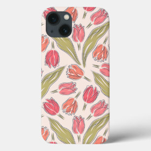 Seamless Tulip Floral Pattern – Vintage Botanical iPhone 13 Case