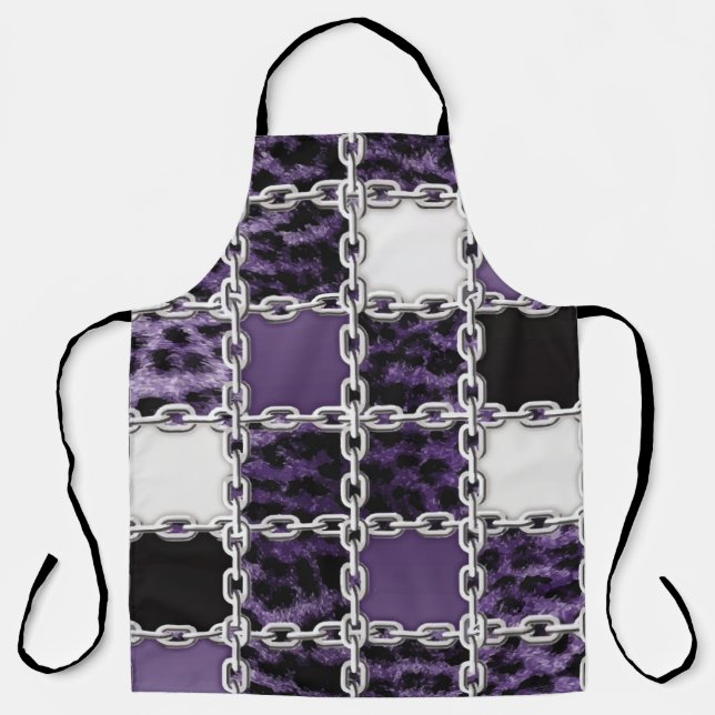 Seamless ultraviolet leopard and silver chain patt apron (Front)