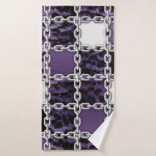 Seamless ultraviolet leopard and silver chain patt bath towel