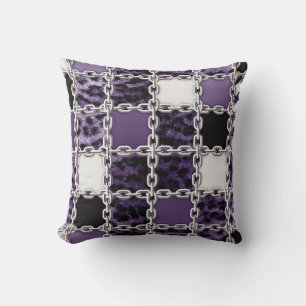 Seamless ultraviolet leopard and silver chain patt cushion
