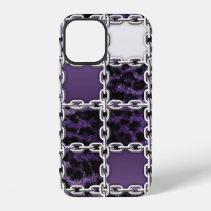 Seamless ultraviolet leopard and silver chain patt iPhone 12 case