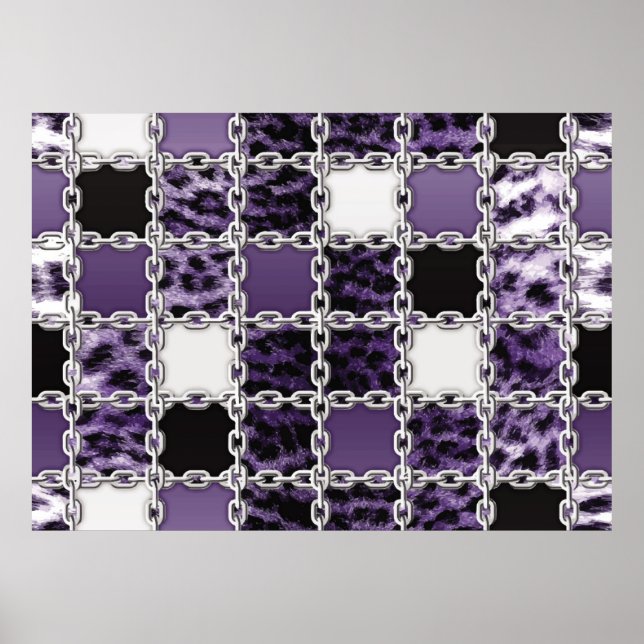 Seamless ultraviolet leopard and silver chain patt poster (Front)