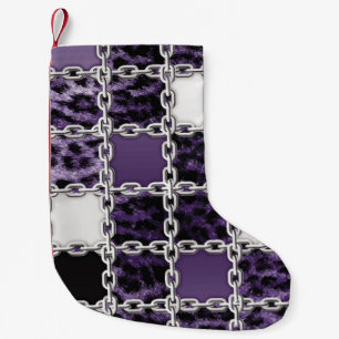 Seamless ultraviolet leopard and silver chain patt small christmas stocking