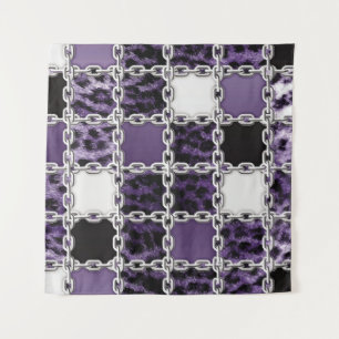 Seamless ultraviolet leopard and silver chain patt tapestry