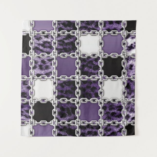 Seamless ultraviolet leopard and silver chain patt tapestry (Front)